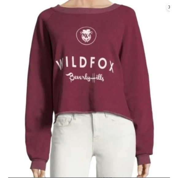 Wildfox XS Maroon Cropped Beverly Hills Sweatshirt Oversized Y2K Loungewear Grun - Picture 1 of 6